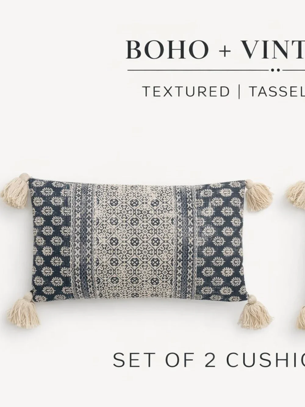 Boho + Vintage Cushion Cover Bundle Set of 2 Tassel & Medallion Decor